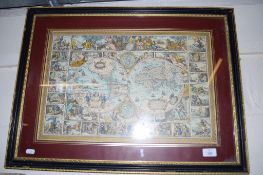 FRAMED REPRODUCTION MAP, FRAME WIDTH APPROX 68CM