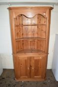 PINE CORNER DISPLAY CABINET, WIDTH APPROX 95CM MAX