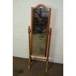 MODERN CHEVAL MIRROR WITH BARLEY TWIST SUPPORTS, HEIGHT APPROX 145CM