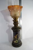 BARGEWARE OIL LAMP, HEIGHT INCLUDING CHIMNEY APPROX 68CM