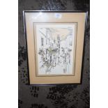 FRAMED PRINT OF A CONTINENTAL STREET SCENE, FRAME WIDTH APPROX 34CM
