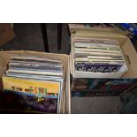TWO BOXES CONTAINING VARIOUS VINYL LP RECORDS INCLUDING BEE GEES, GREASE ETC