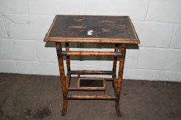 19TH CENTURY BAMBOO SIDE TABLE WITH INLAID DECORATION OF BIRDS TO TOP, WIDTH APPROX 53CM