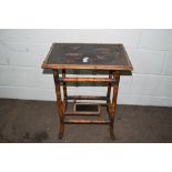 19TH CENTURY BAMBOO SIDE TABLE WITH INLAID DECORATION OF BIRDS TO TOP, WIDTH APPROX 53CM