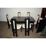 MODERN DARK WOOD DINING SUITE COMPRISING RECTANGULAR TABLE, APPROX MAX 90CM X 130CM (UNEXTENDED),