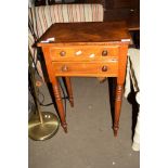 SMALL 19TH CENTURY TWO-DRAWER SIDE TABLE WITH STRUNG AND CROSS BANDED DECORATION, WIDTH APPROX 42CM