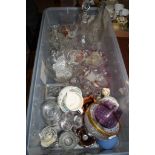 BOX CONTAINING VARIOUS HOUSEHOLD GLASS WARE TOGETHER WITH DECANTERS ETC