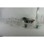 ART GLASS BOWL TOGETHER WITH VARIOUS ETCHED GLASS SUNDAE DISHES ETC