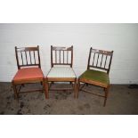 SET OF THREE INLAID UPHOLSTERED CHAIRS, HEIGHT APPROX 86CM