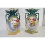 PAIR OF 19TH CENTURY FLORAL DECORATED VASES