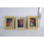 SET OF THREE SMALL FRAMED PICTURES OF FLOWERS