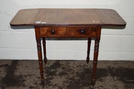 19TH CENTURY DROP LEAF TABLE WITH TWO DRAWERS BENEATH AND TURNED LEGS, WIDTH APPROX 62CM