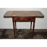 19TH CENTURY DROP LEAF TABLE WITH TWO DRAWERS BENEATH AND TURNED LEGS, WIDTH APPROX 62CM
