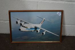 FRAMED OLEOGRAPH DEPICTING AN AIR UK AEROPLANE, WIDTH APPROX 46CM