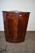 19TH CENTURY MAHOGANY CORNER WALL CUPBOARD WITH THREE DRAWERS BENEATH, MAX WIDTH APPROX 82CM