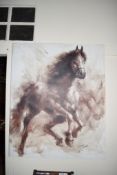 LARGE CANVAS TYPE WALL ART DEPICTING A HORSE, WIDTH APPROX 90CM