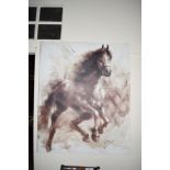 LARGE CANVAS TYPE WALL ART DEPICTING A HORSE, WIDTH APPROX 90CM