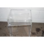 NEST OF TWO RETRO SHAPED PLASTIC CLEAR ACRYLIC TABLES, WIDTH APPROX 44CM