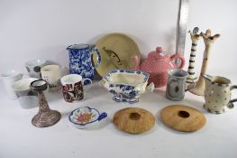 SELECTION OF VAROIUS CERAMICS INCLUDING MUGS, TEA POTS ETC