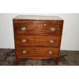 19TH CENTURY MAHOGANY CHEST OF THREE LONG DRAWERS WITH BRUSHING SLIDE ABOVE, WIDTH APPROX 86CM