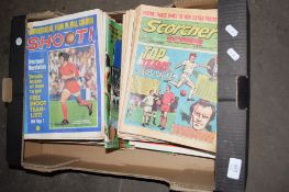 BOX CONTAINING VARIOUS VINTAGE COMICS INCLUDING SCORCHER, SHOOT ETC