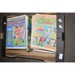 BOX CONTAINING VARIOUS VINTAGE COMICS INCLUDING SCORCHER, SHOOT ETC