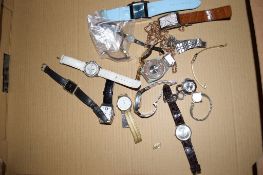 BAG CONTAINING VARIOUS WRIST WATCHES, COSTUME JEWELLERY ETC