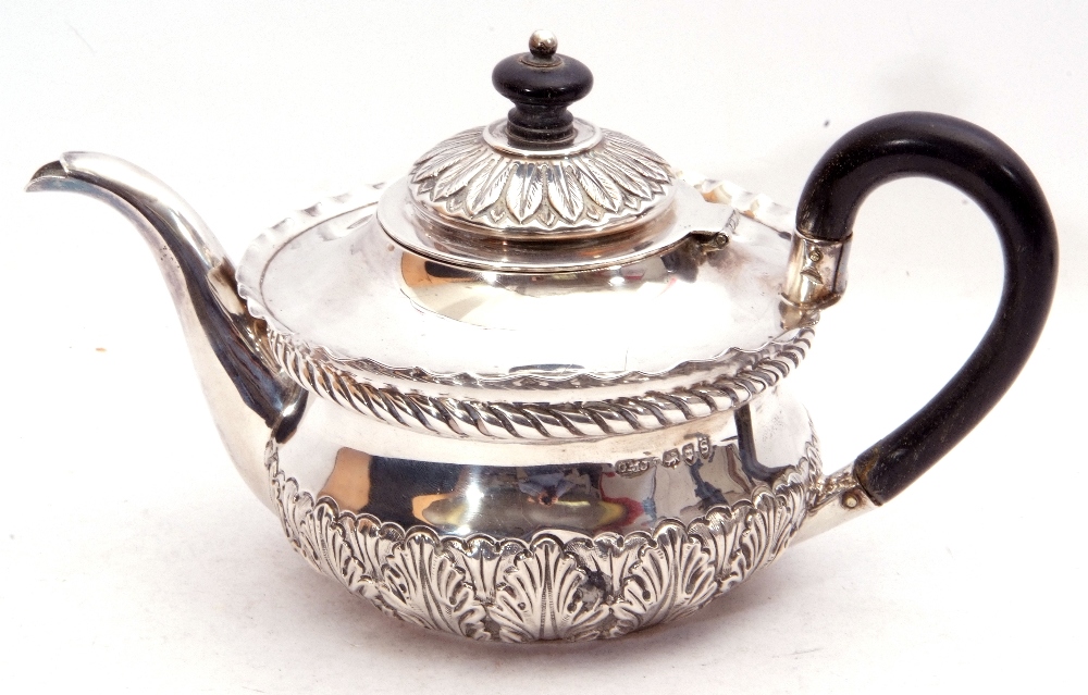 Victorian silver bachelor's style tea pot of compressed circular form with hinged lid and crimped - Image 3 of 3