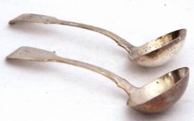 Pair of Victorian sauce ladles, each initialled W in script, London 1841, by the Lyas's, 129gms (2)