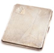 Art Deco silver cigarette case of rectangular form, engine turned decorated with stylised