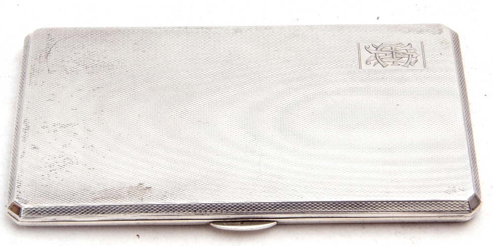 George V silver cigarette case of rectangular form, engine turned design back and front, top - Image 2 of 5