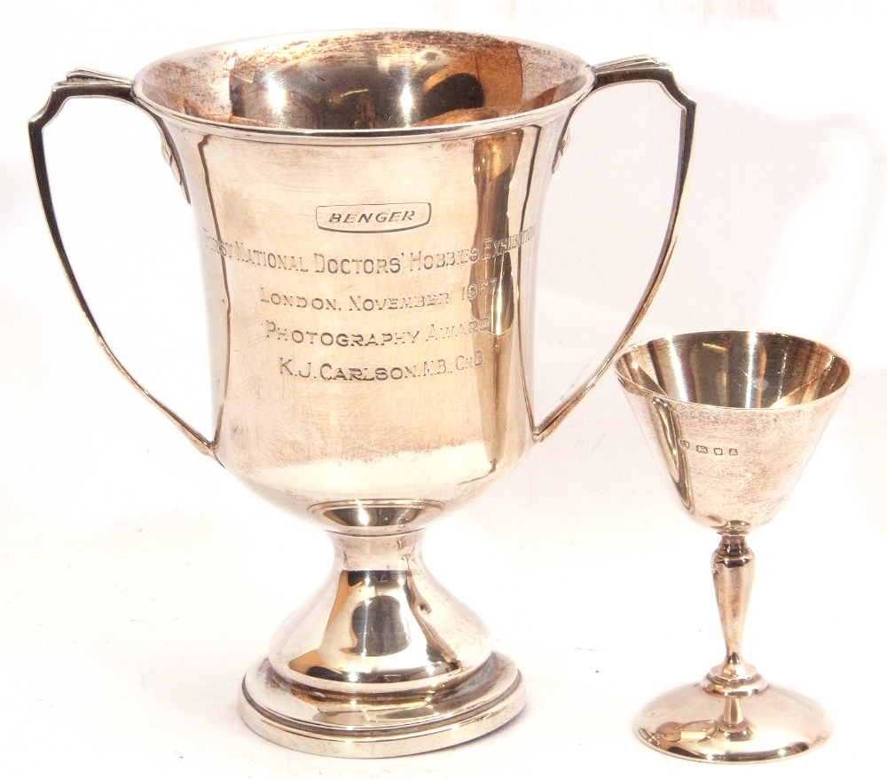 Mixed Lot: silver twin handled trophy with presentation engraving, London, 1952, maker's mark for - Image 2 of 2