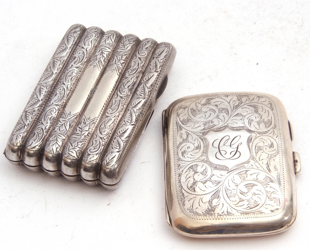 Mixed Lot: George V silver cigarette case of shaped rectangular form with central monogram and