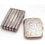 Mixed Lot: George V silver cigarette case of shaped rectangular form with central monogram and