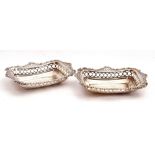 Pair of late Victorian silver bon-bon dishes of rectangular form, with pierced and embossed
