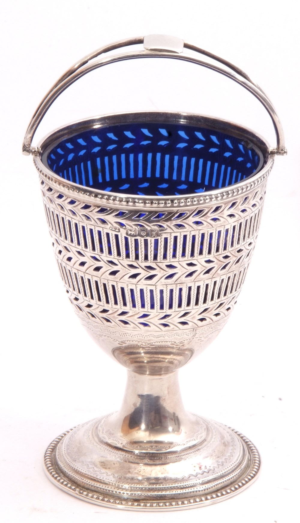 Edward VII silver sugar basket, the pierced ovoid bowl with chased detail, double C-scroll swing - Image 3 of 4