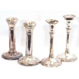 Mixed Lot: pair of George V silver candlesticks of circular form to a knopped cylindrical stem on