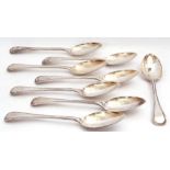 Set of eight Victorian table spoons in threaded Old English pattern, each bearing a rampant lion