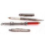 Mixed Lot: Unusual hallmarked silver pen and pencil combination, the engine turned barrel hallmarked