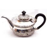 Victorian silver bachelor's style tea pot of compressed circular form with hinged lid and crimped