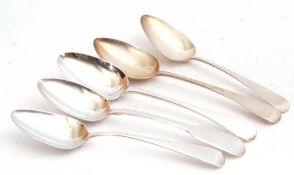 Mixed Lot: Four Georgian silver dessert spoons, Old English pattern, London, 1806, 1819 and 1830,