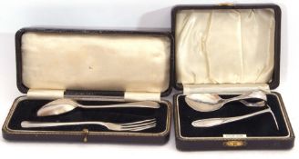 Mixed Lot: cased George VI silver christening set with a child's silver spoon and pusher, Birmingham