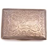 Silver snuff box, unmarked, probably English, circa 1720, of rectangular form, the cover chased with