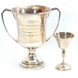 Mixed Lot: silver twin handled trophy with presentation engraving, London, 1952, maker's mark for
