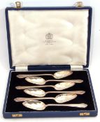 Set of six silver Mappin & Webb grapefruit spoons, Sheffield 1961, in original fitted velvet and