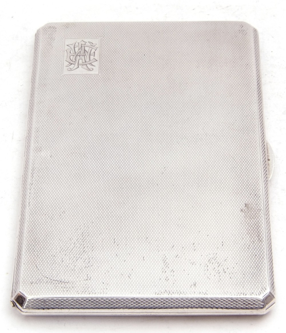 George V silver cigarette case of rectangular form, engine turned design back and front, top - Image 3 of 5