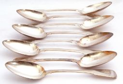 Set of eight George III table spoons in Fiddle pattern, each initialled W in script, London 1817