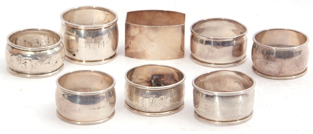 Mixed Lot: pair of silver napkin rings, Birmingham 1972, together with six further hallmarked silver - Image 2 of 2