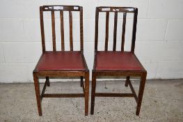 PAIR OF UPHOLSTERED OAK DINING CHAIRS, HEIGHT APPROX 84CM