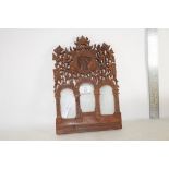 ORIENTAL WOODEN CARVING WITH THREE GLASS WINDOWS